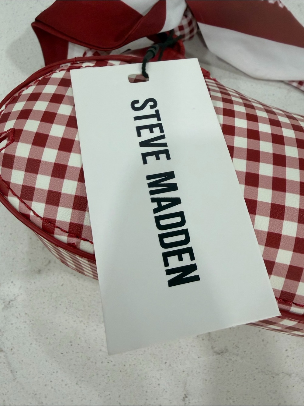 Steve Madden Red and White Gingham Shoulder Bag with Scarf Accent - Picture 3 of 9